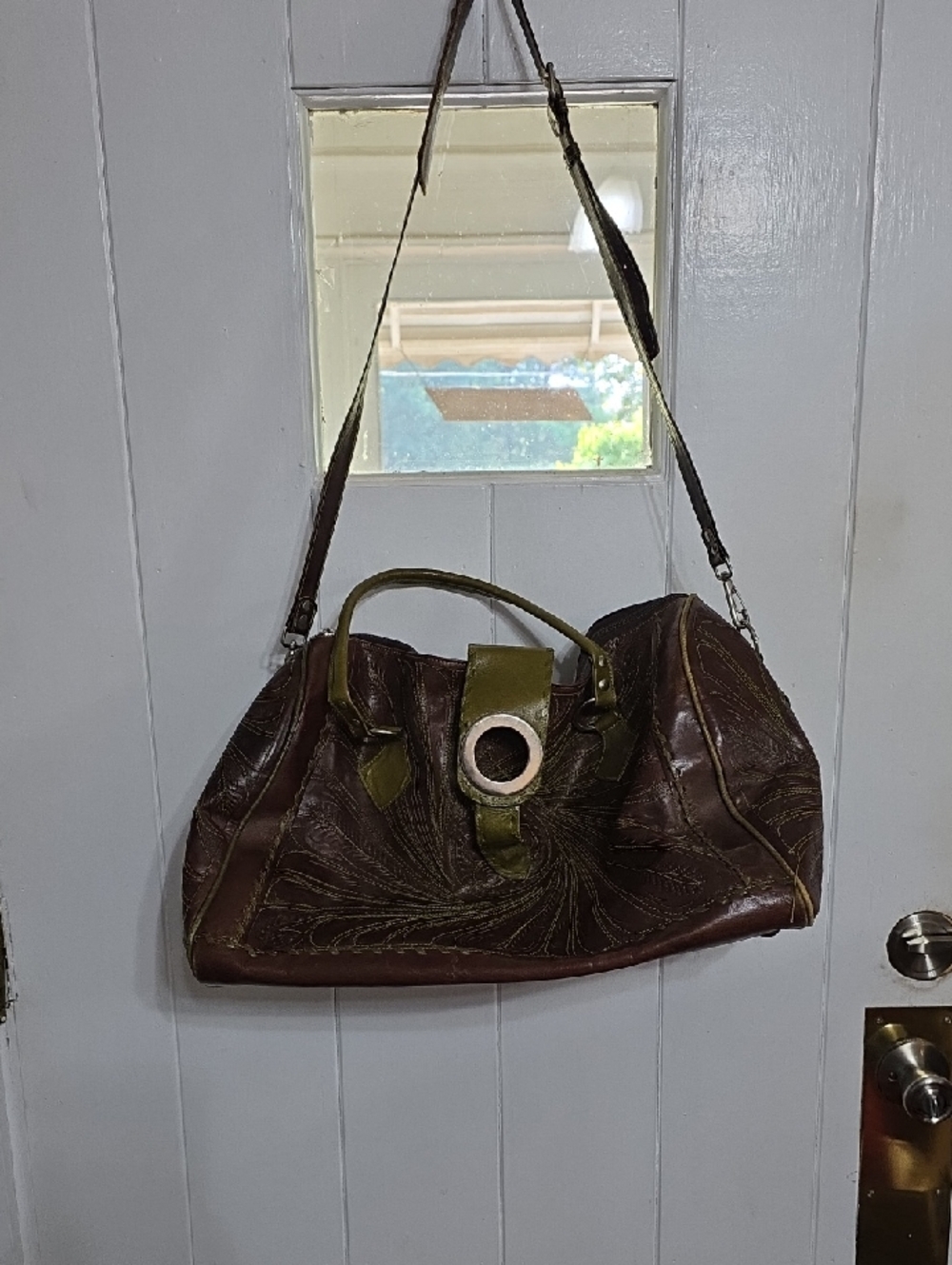 VTG Leaders In Leather Wonen's Duffle/Overnight Weekender Bag Brown/Green 17x12"
